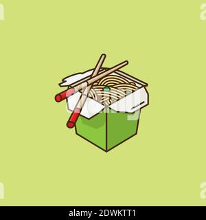 Chinese take-out Food box and chopsticks vector illustration for Chop Suey Day on August 29. Asian food color symbol. Stock Vector