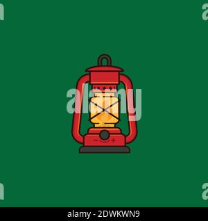 Kerosene lamp vector illustration for Petroleum Day on August 27. Combustion lighting color symbol. Stock Vector