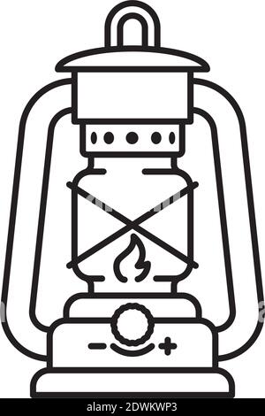 Kerosene lamp vector line icon for Petroleum Day on August 27. Combustion lighting outline symbol. Stock Vector