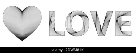 Vector heart and inscription love on white background. Weaving threads. Stock Vector