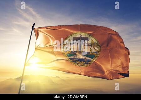 Nakhon Ratchasima Province Of Thailand Flag Waving On The Top Sunrise Mist Fog Stock Photo Alamy