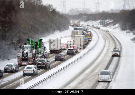 Traffic congestion on the A720 Edinburgh city bypass during the 'beast from the east storm in February 2018. Stock Photo