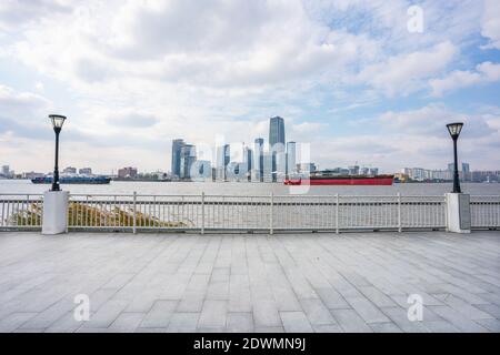 A city park along the Huangpu river, in Shanghai, China. Stock Photo