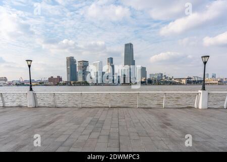 A city park along the Huangpu river, in Shanghai, China. Stock Photo