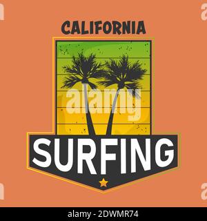 Vector illustration on the theme of surfing and surf rider in California, Venice beach. Stamp typography, t-shirt graphics, poster, banner, flyer Stock Vector