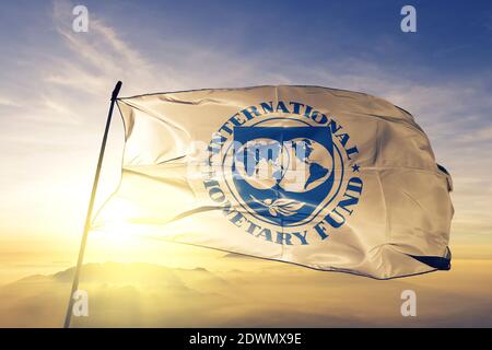 International Monetary Fund IMF flag waving on the top Stock Photo