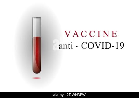 Transparent glass vial with coronavirus, COVID-19 vaccine. Stock Vector