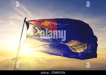 West New Britain province of Papua New Guinea flag sunrise mist fog Stock Photo