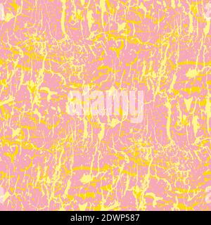 Gold craquelure abstract vector seamless pattern background. Dense overlapping golden yellow cracks on pink backdrop. Painterly marble effect crackle Stock Vector