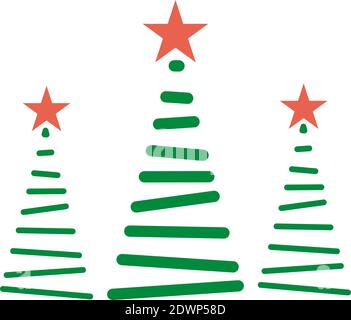 New year chirismas tree icons set illustration. Green fir silhouettes line. Stock Vector