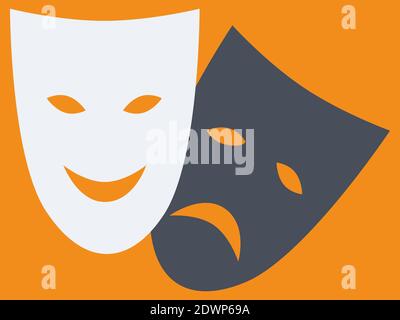 Comedy and tragedy theatrical masks. White and black. Flat style. Vector illustration Stock Vector