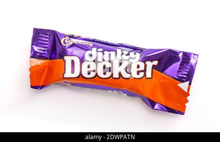 SWINDON, UK - DECEMBER 23, 2020: Cadbury Dinky Decker chocolate bar from the Heros selection box. Stock Photo