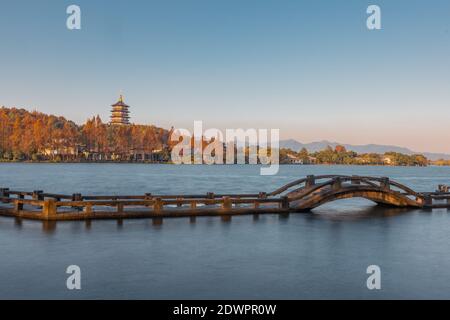 Sunrise view of the West lake in Hangzhou, China. Stock Photo