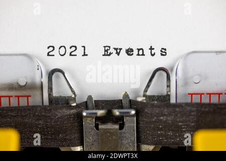 2021 Events written on an old  typewriter Stock Photo