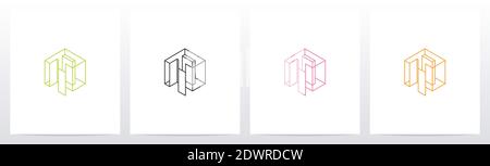 Cubic Wireframe Letter Logo Design R Stock Vector