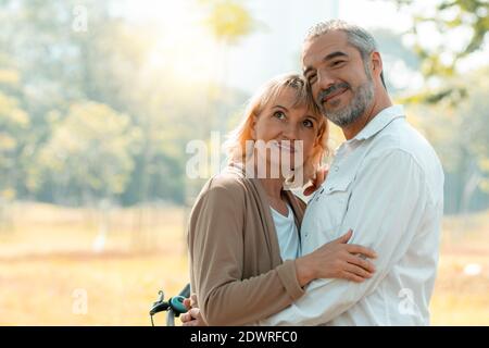 Happy love couple spending time in park, vacation and happiness Stock Photo