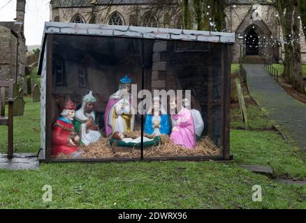 Nativity scene at St Margaret's Church, Hawes, Wensleydale, North Yorkshire, UK, December 2020 Stock Photo