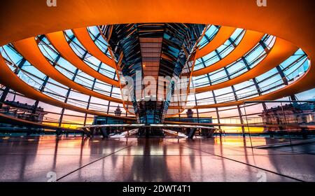 Berlin, Germany - 19 September 2020: Inside view of glass Reichstag dome Stock Photo