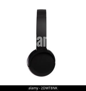 Black wireless headphones isolated on white background Stock Photo