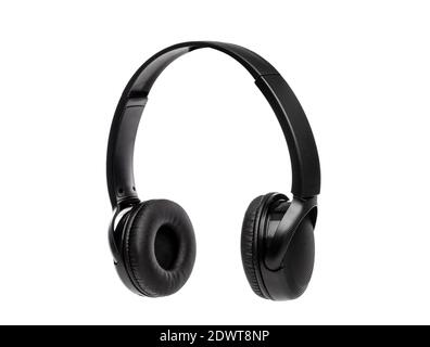 Black wireless headphones isolated on white background Stock Photo