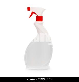 Plastic spray bottle for detergent isolated on white background Stock Photo