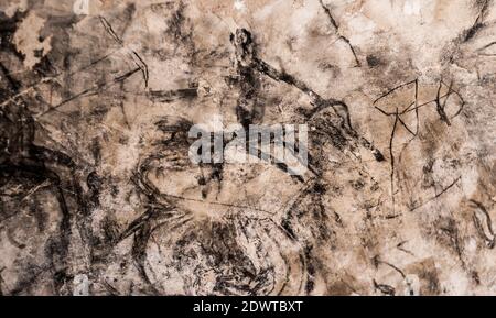 Ancient Rock painting on cave wall in Cappadocia, Turkey Stock Photo