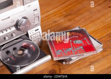 Music CD in Sony hi-fi system, War of the Worlds ULLAdubULLA album compact disc Stock Photo