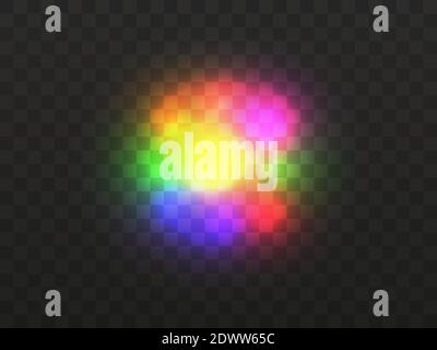 Transparent multi colored flashes of light on a transparent background. Transparent spheres of light. Glow light effect. Vector illustration Stock Vector