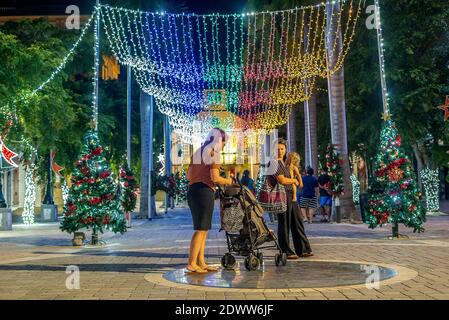 Colorful christmas light decorations on the eve of christmas day