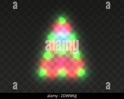 Christmas tree light on a transparent background. Transparent lights in Christmas colors in the shape of a Christmas tree.  Vector illustration Stock Vector