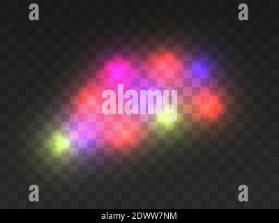 Transparent multi colored flashes of light on a transparent background. Transparent spheres of light. Glow light effect. Vector illustration Stock Vector
