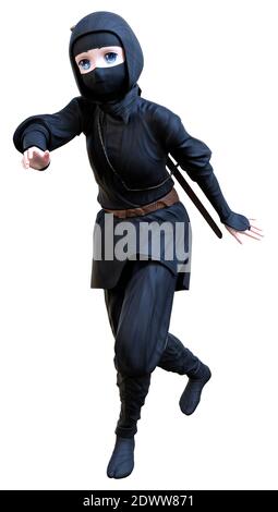 3D rendering of a cartoon ninja boy isolated on white background Stock Photo