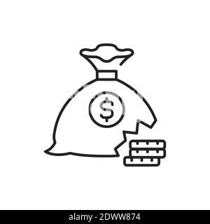 Torn bag of money line color icon. Sign for web page, mobile app Stock Vector