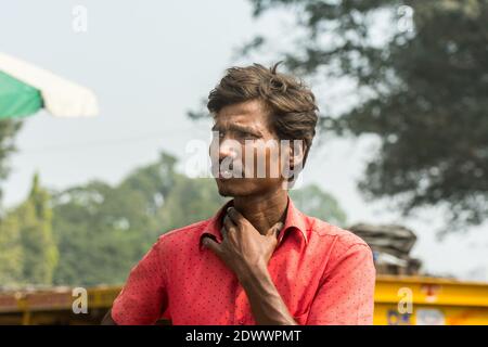 Portrait of a poor Indian man with mustache Stock Photo