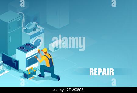 Vector of a handyman repairing home appliances Stock Vector