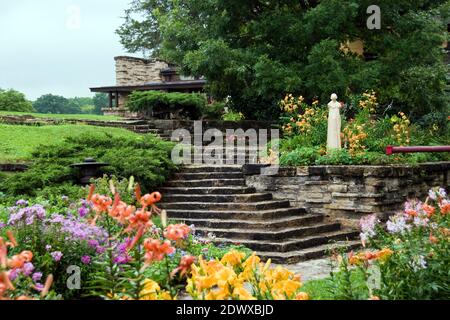 The gardens of Taliesin, the estate of American architect Frank Lloyd Wright, near Spring Green, Wisconsin. Stock Photo