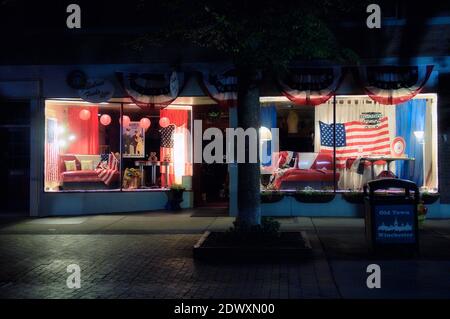 Shopfront and window display of a second-hand shop boutique in Old town Winchester, VA, America Stock Photo