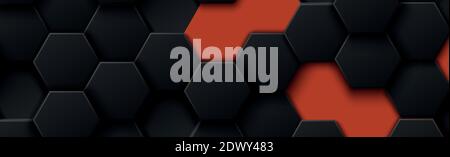 Abstract hexagons black on a red background - illustration Stock Vector