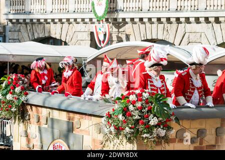 Cologne, Germany - February 12, 2018 : Unidentified people in the Carnival parade on February 12, 2018 in Cologne, Germany. This parade is organized y Stock Photo