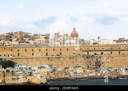 Valletta city skyline with old fortification walls, Malta Stock Photo