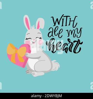 Holiday card for valentines day - bunny, heart Stock Vector