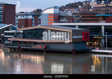 Wagamama food restaurant that sits on Brayford Wharf marina in Lincoln City Centre. Stock Photo