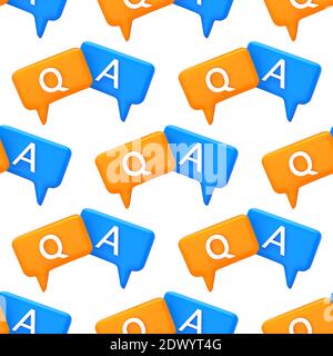 Seamless pattern Question and Answer Bubble Speech minimal concept. Cartoon 3d QA chat bubble illustration. 3d render Stock Photo