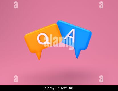 Question and Answer Bubble Speech minimal concept. Cartoon 3d QA chat bubble illustration. 3d render Stock Photo