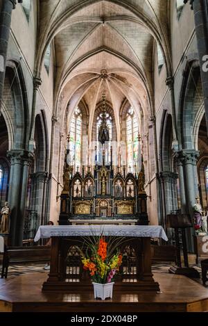 Combourg, France - July 27, 2018: The altar of Notre-Dame church of Combourg. Stock Photo