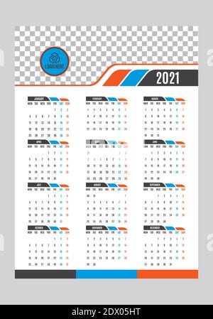 Simple calendar Layout for 2021 years. One page calendar Stock Vector
