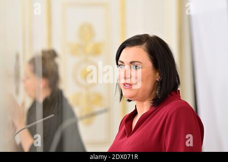 Vienna, Austria. 23rd Dec, 2020. On Wednesday 23 December 2020, the Council of Ministers will meet virtually for its next meeting. As usual, the press foyer after the Council of Ministers will take place in the Congress Hall. Picture shows Elisabeth Köstinger (R), Federal Minister for Agriculture, Regions and Tourism. Stock Photo