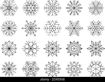 Vector illustration set of black winter snowflakes isolated Stock Vector