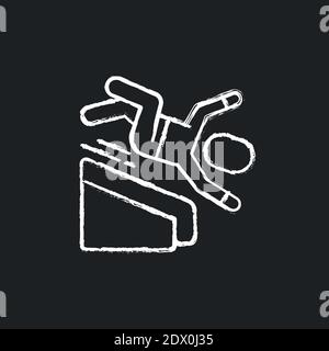Falling from height chalk white icon on black background Stock Vector