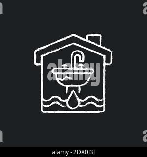 Water damage chalk white icon on black background Stock Vector